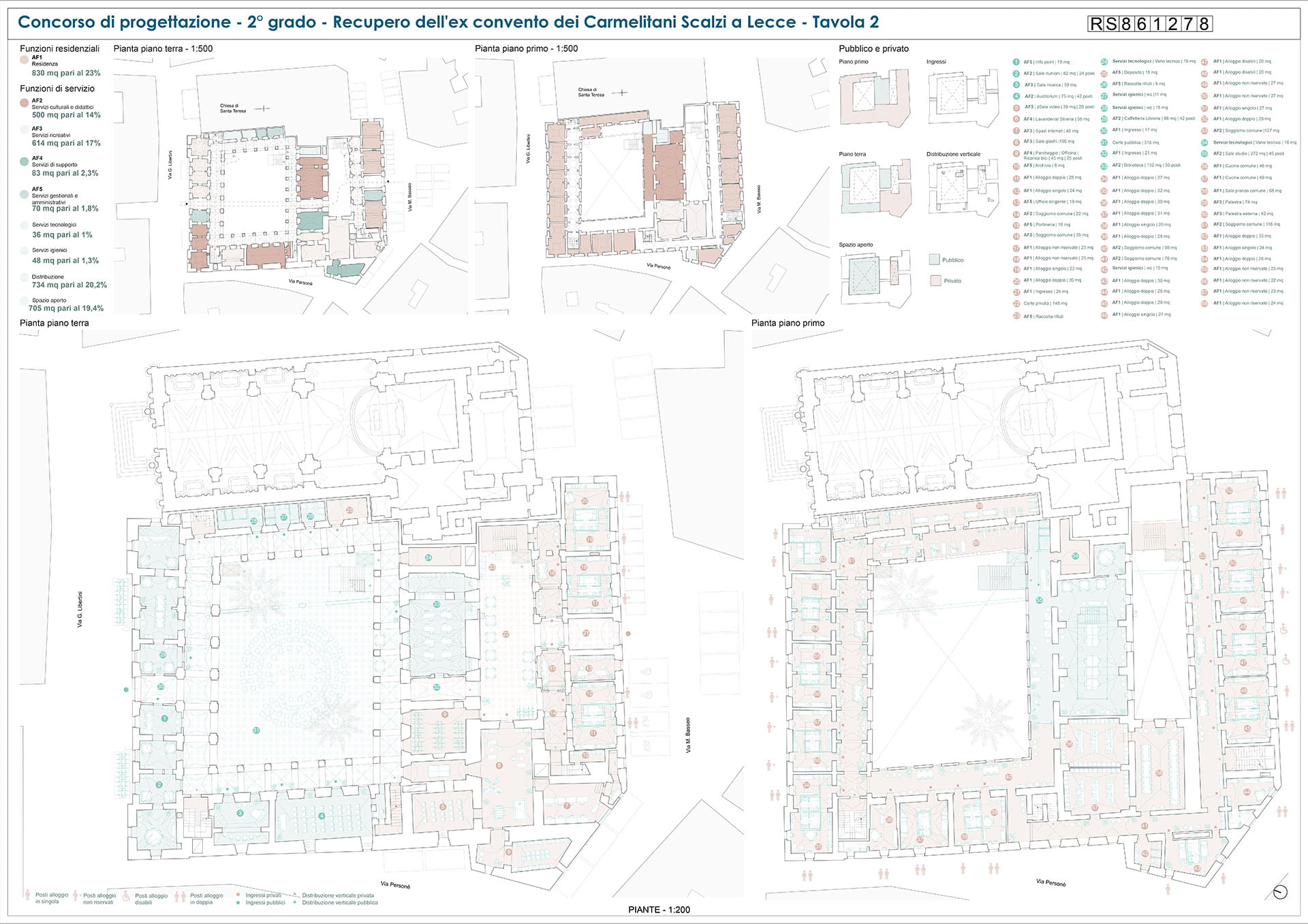 Ex convento Carmelitani Scalzi, Lecce: disegni della struttura per il concorso di progettazione (tavola 2)